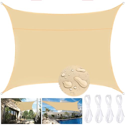 Barakyeg Tenda A Vela Ombreggiante 2X3M Rettangolare,Telo Parasole Tenda Da Sole Esterno In Oxford,Vele Ombreggianti,Tenda A Vela Giardino Tendalino Per Balcone Terrazza Campeggio,Beige - 8