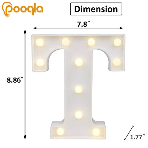 Image of Pooqla LED Light Up Letters, Warm White and Colorful Lighted Marquee Letters with Remote, Lighted Letter for Party Birthday Decorations, Gift for Girls Boys Night Light, Wedding Home Decor, Letter T