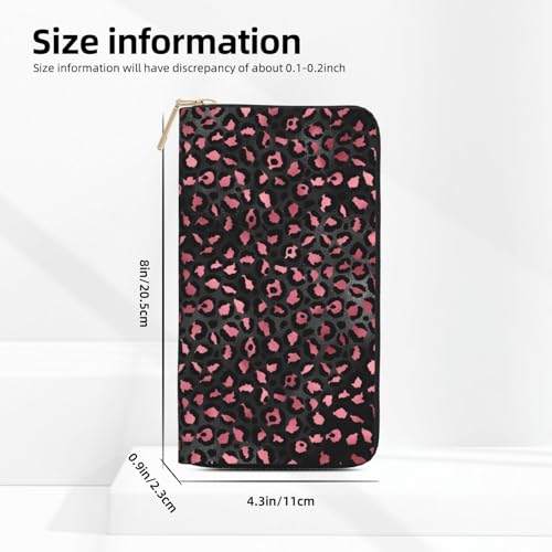 Leather Thin Slim Wallets for Women & Men - Black pink leopard print Card Wallet Holder with Zipper2