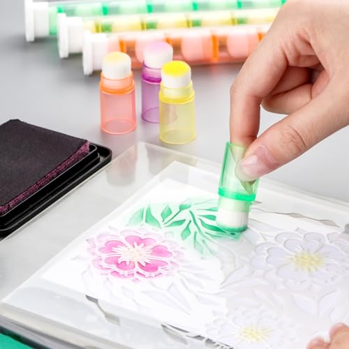 OTCRAFT48 Pcs/Set Soft Bristles Finger Daubers with 6 Storage Box Ink Blending Brushes Mini Stackable Blender Brushes Brush Head 0.75'' for Cardmaking Painting Drawing Handles Ink Blender Tool - Image 4