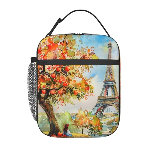 Woltant Lonchera térmica con diseño de árbol de manzana de la Torre Eiffel para adultos, lonchera portátil para oficina, trabajo, picnic, viajes