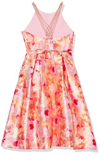 Speechless Girl's Halter Neck Mikado Midi Party Special Occasion Dress, Pink/Coral, 142
