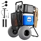 VEVOR Beach Dolly with Big Wheels for Sand, 18' x 15' Cargo Deck, Folding Sand Cart with 12' Balloon Wheels, 165 lbs Loading Capacity & 34' to 45' Adjustable Height, Heavy Duty Cart for Beach Camping
