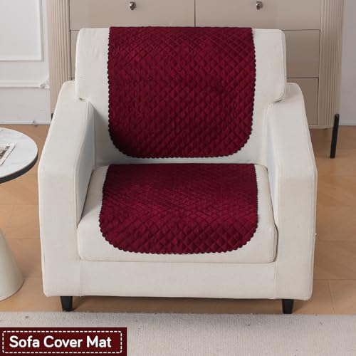 Image of HOKIPO Quilted Sofa Cover for 1 Seater for Seat & Back, 'Quilt Classic' Maroon (IN-925-MRN*2)