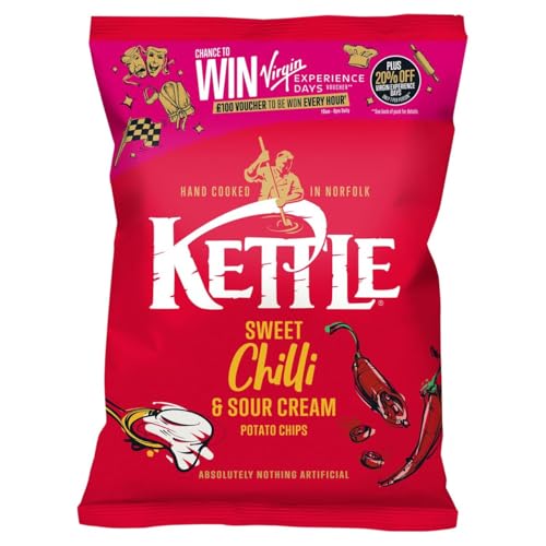 Kettle Chips Sweet Chilli & Sour Cream Sharing Crisps, 130g, Hand Cooked in Norfolk, Absolutely Nothing Artificial, British Potatoes, Gluten-Free, Suitable for Vegetarians