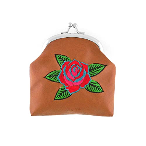 Lavishy Mexican Style Rose Flower & Sugar Skull Day Of The Dead Embroidered Kiss Lock Frame Coin Purse #TOP1