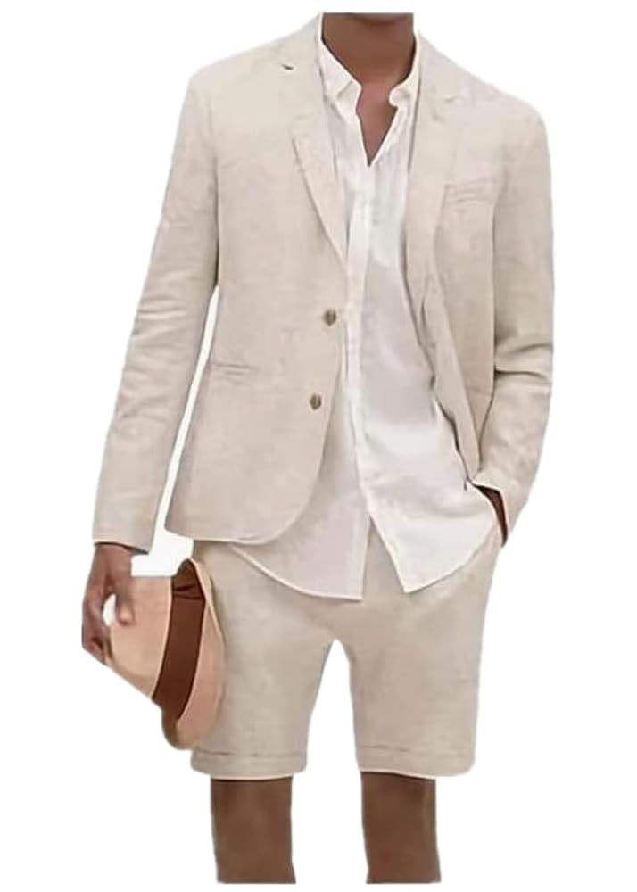 スーツ M ICON SUMMER SUIT SHORTS MON youcai 2 Pcs Linen Men Suits Summer Shorts Blazer Set Beach