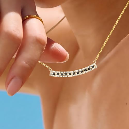 Fettero Dainty Gold Necklace for Women, 14K Gold Plated Cute Bar Pendant Choker Necklaces Simple Trendy Bar Necklaces Jewelry