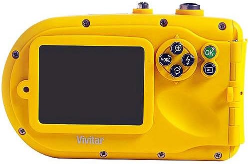 Rear view of the Vivitar ViviCam 8400YL camera showing the LCD screen and control buttons.