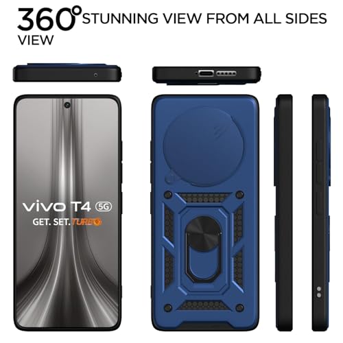 Image of Luxe Back Cover for Vivo T4 5G / iQOO Z10 5G | D10 Tough Armor Case | Sliding Camera Shield | 360 Protection | Kickstand Holder