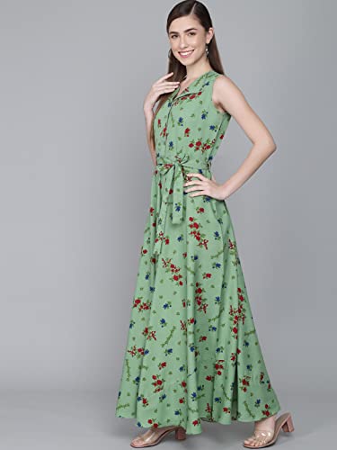 Image of Rudraaksha Women's Printed Maxi Dress Sleeveless Fit & Flare Long Dress || Western Dress for Women || Stylish Maxi Dress Dress || Summer Dress || Boho Printed Dress for Women