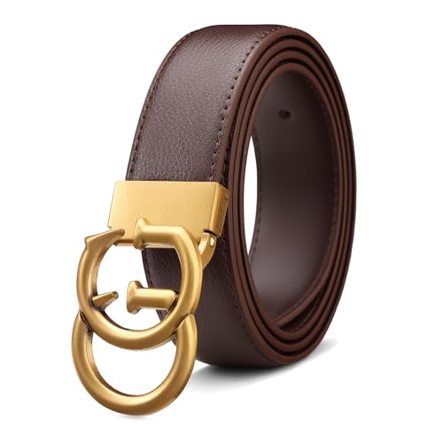 Image of Mens Microfiber Synthetic Leather Belt for Men - Adjustable Strap with Gold Buckle, Belt for Business & Casual