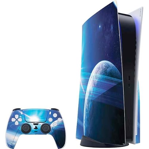 Skinit Decal Gaming Skin Compatible with PS5 Bundle - Officially Licensed View of a Planet as it Looms in Close Orbit and with Rings Design