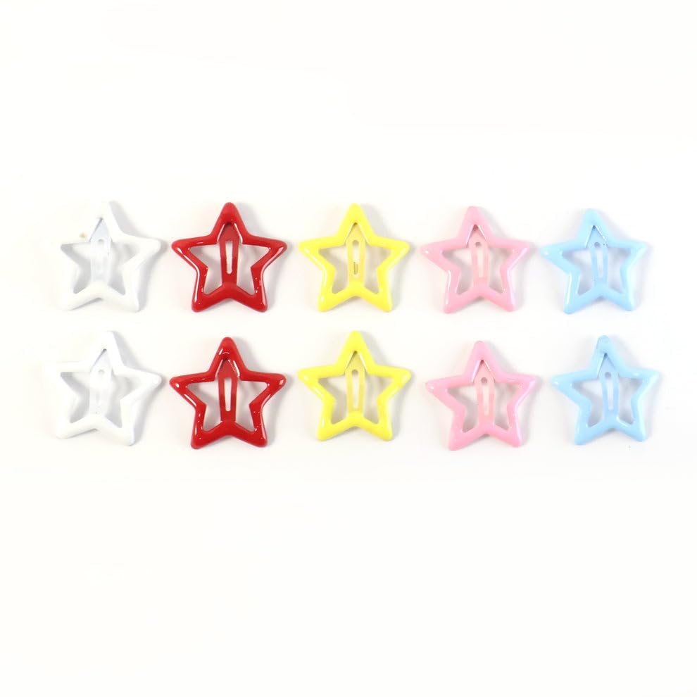 Image of Metal Printed Star Shape Hair Clips Barrettes for, Teens, Women and Womens, Decorative Snap Hair Accessories, Multi Design Multicolour, Pack of 20 Pieces