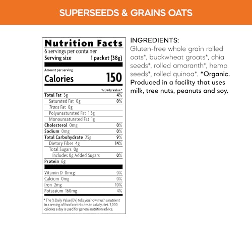 Nature'S Path 15401U Qi'A Superfood Organic Gluten Free Superseeds And Grains Instant Oatmeal, 6 Packets, Non-Gmo, 35G Whole Grains, 6G Plant Based Protein, With Omega-3 Rich Chia Seeds, By Nature'S Path thumb #4