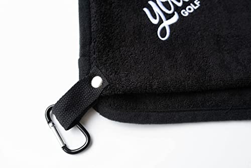 Yolo Golf - Dual-Sided Golf Performance Towel - Terry Cotton And Microfiber Multipurpose Wet Dry Towel For Golfers - With Built In Golf Club Groove Cleaner And Bag Clip - Golfing Accessories - Black #TOP5