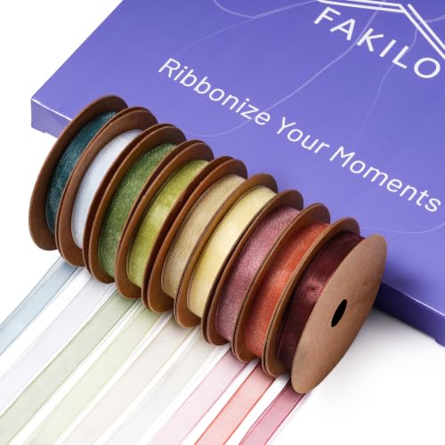 FAKILO Ruban mousseline 3/8 po pour bricolage - 9 couleurs x 10 verges