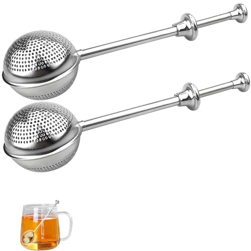 Teezange 2 Stück Teesieb für Losen Tee - Teaballs mit Teleskopgriff, Teeei 304 Edelstahl, Teezange, Tee Sieb, Tea Infuser, Edelstahl-Mehlsieb-Staubwedel - Zucker, Mehl, Gewürze, Kakaopulver (B)