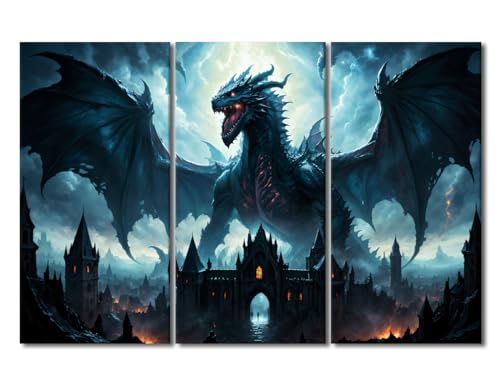 Art mural médiéval dragon triptyque encadré haute définition