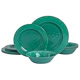 Gibson Studio 94995.12 Mauna 12 Piece Heavy Weight Melamine Dinnerware Set, Green