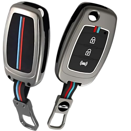 Image of BKN Luxury Metal Soft Car Key Cover Shell with Keychain & Full Protection Compatible with Mahindra XUV 300 and Alturas G4 (3 Button Smart & Flip Key)
