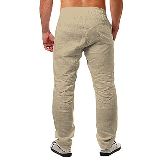 Mens Casual Cotton Linen Pants Elastic Waist Lightweight Loose Fit Summer Cotton Beach Yoga Trousers2