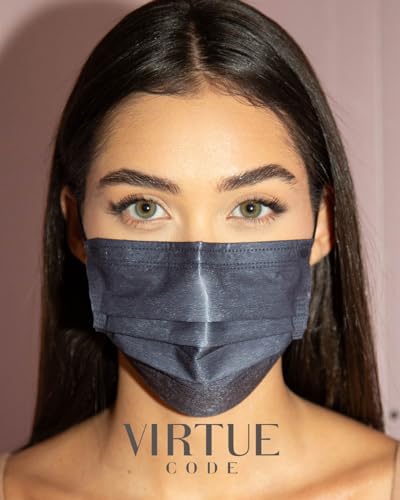 Image of VIRTUE CODE Support Face Masks - Soft 3 Ply Comfort Face Masks, Colorful Disposable Face Mask 50 Pack. Grey Beige Navy Blue Colored Masks. Adults Mens and Womens Disposable Face Masks