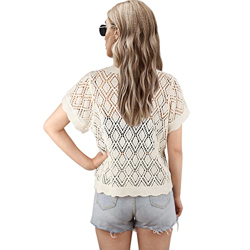 Image of Women's Open Front Knit Cropped Bolero Shrug Cardigan Sweater Short Sleeve V Neck Hollow Out Top