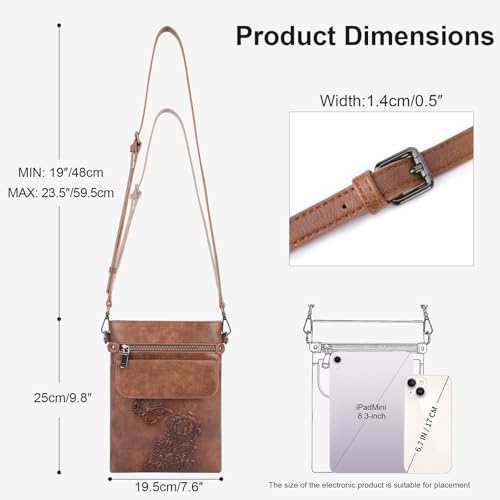 Small Crossbody Purse for Women, Vegan Leather Multi Pocket Bag with Adjustable Strap Embossed Travel Shoulder Bag3