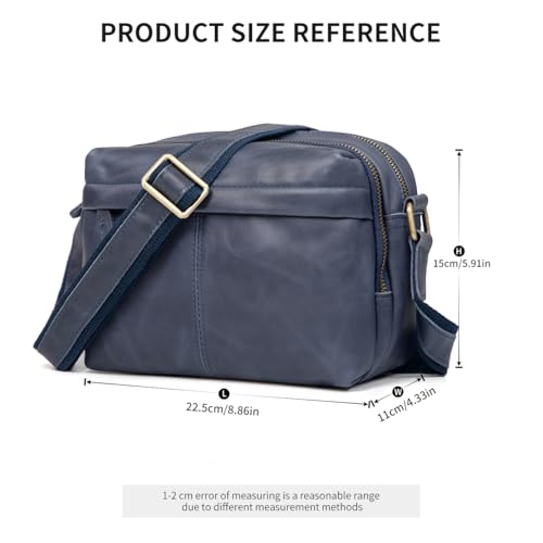 Image of Augus Men's Leather Messenger Bag Shoulder Crossbody Backpack Bags Purse for Women Vintage Anti-Theft Waterproof Casual (Blue)
