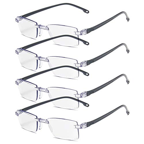 AUGEN Blue Block UV Cut Rimless Reading Glasses Black Clear Unisex Free Size Power (+1.00, Pack Of 4)