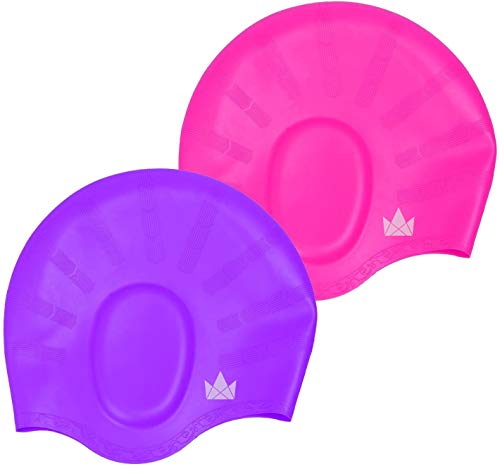 The Friendly Swede Silicone Swim Cap For Long Hair, Durable Swim Caps For Women Swimming, Swimming Cap For Women, Swim Cap For Men, Swim Cap For Women, Long Hair Swim Cap - Hot Pink/Purple (2 Pack) #TOP5