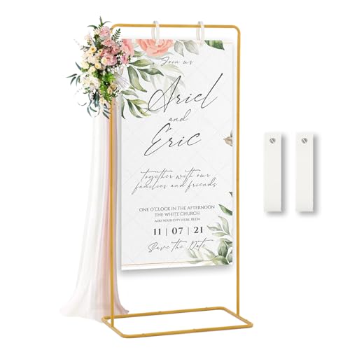 Fullvaseer Wedding Sign Holder,Adjustable Welcome to Our Wedding Sign Stand with 2 Leather Sign Hanging Straps,Wedding Seating Chart Stand for Party,Baby Shower,Graduation Ceremony(Posters Excluded)