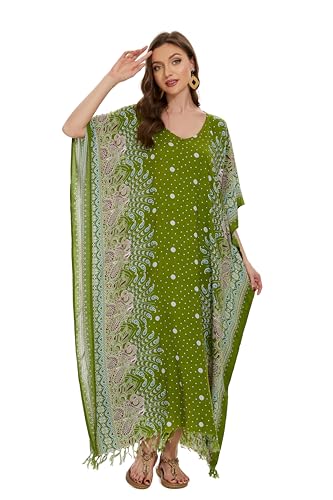 Image of Beautybatik Boho Flora Printed Women Plus Size Kaftan Kimono Loungewear Maxi Long Dress Size XL to 4X