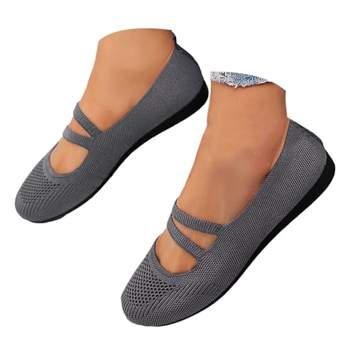 Ballet Flats for Women Round Toe Mary Jane Shoes Comfortable Dressy Women’s Cute Ballerina Flats Knit Mary Jane Flat Walking Slip On Work Driving Low Wedge Loafers Shoes with Straps