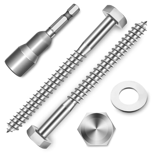 (12-Set) 5/16 x 3-1/2" Lag Screws, Stainless Steel Heavy Duty Hex Head Lag Bolts for Wood, Commercial/Industrial Grade 1/4 Bolts, Mounting Screws Bolts Kit, Bright Finish by Marysino