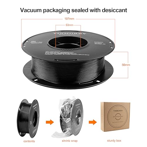 TINMORRY TPU Filament 1.75 mm, Flexible TPU Rolle Weiches 3D-Drucker Filament, 1kg Spule (2.2 lbs), 95A TPU Schwarz – Bild 4