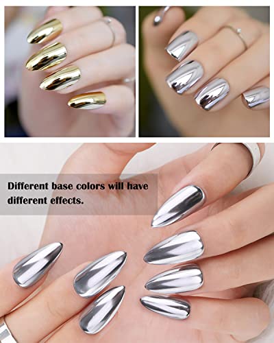 3 Colors Chrome Nail Powder Set Reflective Glitter Metallic Mirror Effect For Nails Art Design 3D Holographic Silver Rose Gold Pigment Flash Light Crome Paillette Dust With 3 Tools #TOP2