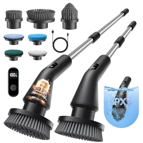 Leebein Brosse Électrique Nettoyage, 2026 Brosse Rotative Améliorée Étanche IPX7 avec 7 Têtes de Brosse, Manche Extensible et 2 Vitesses pour Salle de...