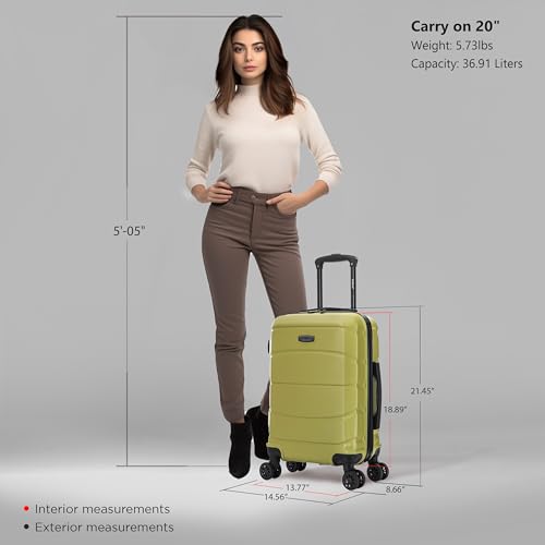 DUKAP SENSE Hardside Luggage with Spinner Wheels | 20 in Durable Lightweight Carry on Suitcase for Travel | Zipper Clouser Suit Case with Gel Handles and Trolley | Green2