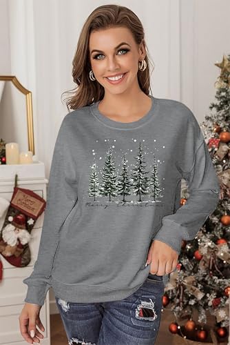Image of PECHAR Christmas Tree Sweatshirts Women Pine Tree Print Shirts Nature Lover Gift Casual Tee Long Sleeve Xmas Pullover