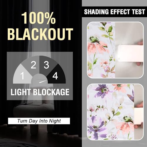 Image of Cloth Fusion Printed 100% Blackout Window Curtains 5 Feet Long Set of 2, Room Darkening Parda with Stainless Steel Grommets for Home Decor (5x4.5 Feet, Purple Lotus)