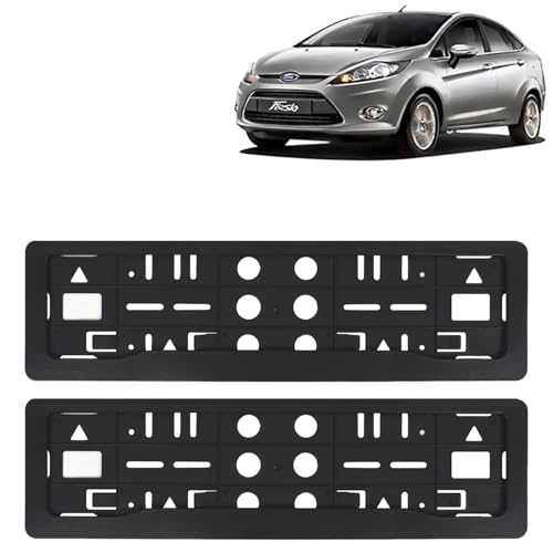 Image of KINGSWAY Fiesta Car Number Plate Frames for All 2011 to 2021 Models of Ford Car Registration Plate Holders, Black Licence Plate Covers (Front and Rear), Universal Size 51.5 x 14.5 cm