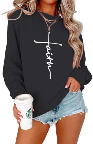 ALAPUSA Plus Size Graphic Sweatshirt for Women Long Sleeve Faith Crewneck Casual Pullover Christian Shirt
