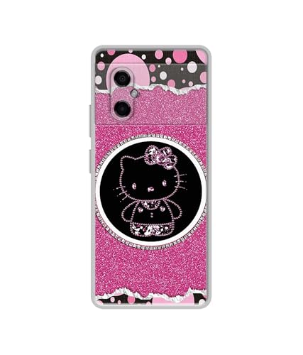 Image of Amazon Brand- Solimo Kitty with Glitter Printed Silicon Soft TPU Back Case Cover Compatible for Poco M4 5G / M5 4G