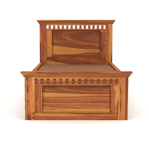 Image of Solid Sheesham Wood Single Size Bed with Box Storage for Bedroom Living Room Single Cot for Home Wooden Palang for Hotel (Honey, Size 6 * 4)