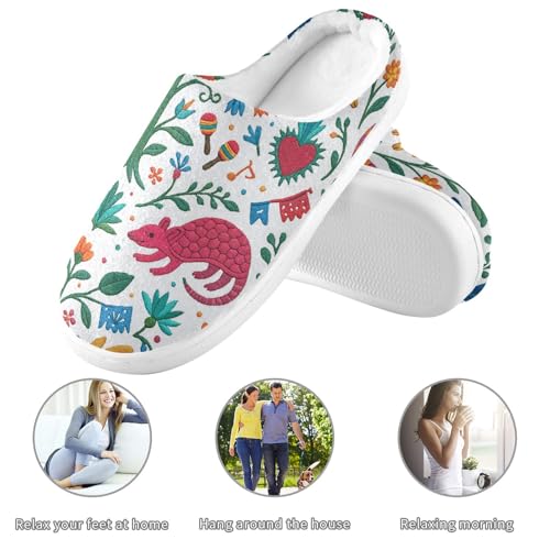 Mexican Vibrancy Animals Bright Womens House Cotton Slippers Warm Memory Foam Home Slippers for Bedroom Birthday Presents 6-73