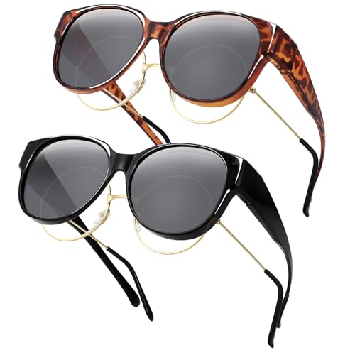 GGSTDDUP 2 Pack Polarized Fit Over Glasses Sunglasses for Women Men, Lightweight Oversized Frame Sun Glasses Trendy Wear Over Eyeglasses with UV400 Protection for Driving & Outdoor