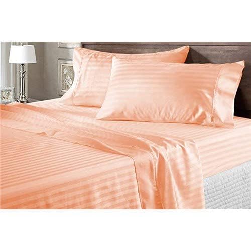 Classic Luxurious 1CM Satin Stripe Bedsheet Set - Soft, Organic, and Elegant - 280 TC 100% Cotton Satin Stripes Queen Bed Sheet Set+ 2 Pillow Covers Set(Peach 94 x104 inch)-picture-37