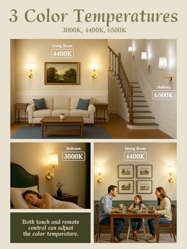 Image of Battery Operated Wall Sconces Set of 2, Bronze, 15 RGB, 23 Inch | Dimmable, Renter Friendly, Rechargeable Magnetic Bulbs, Remote, Cordless Wall Lights for Living Room, Bedroom, Hallway